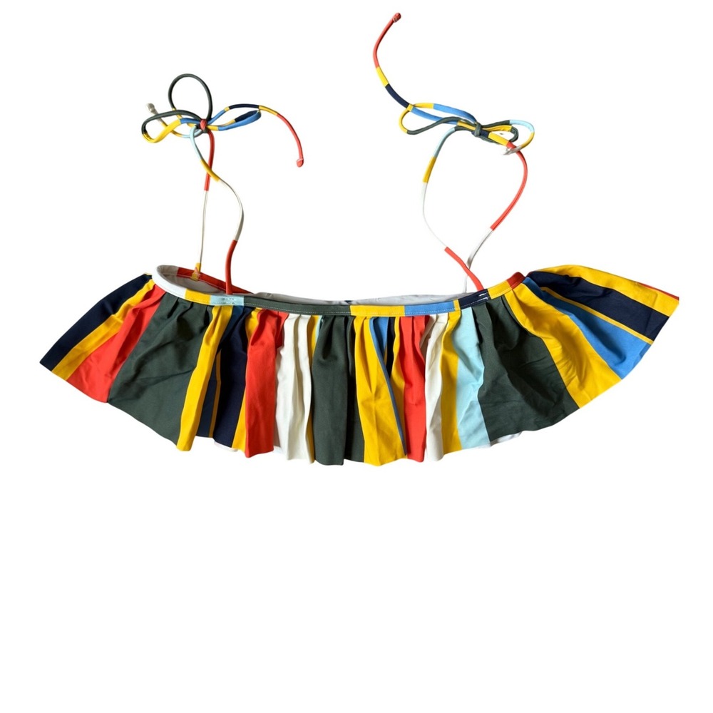 Tory Burch Striped Ruffle Flounce Bandeau Bikini Top Multi Color Womens Small